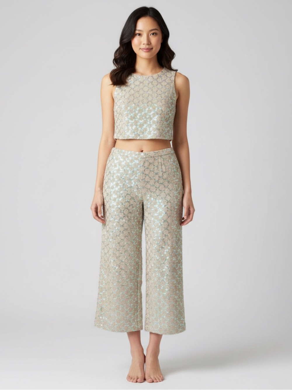 Anthropologie Ett Twa Wide Leg Pant Women's All Over Sequin Show Stopper size 12